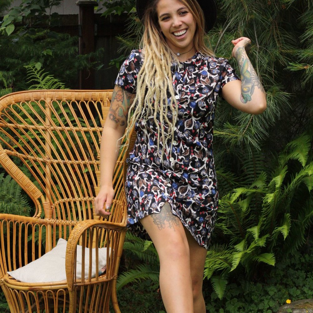 80's Vintage Floral Button Down Shirt Dress Summer Christine Parker